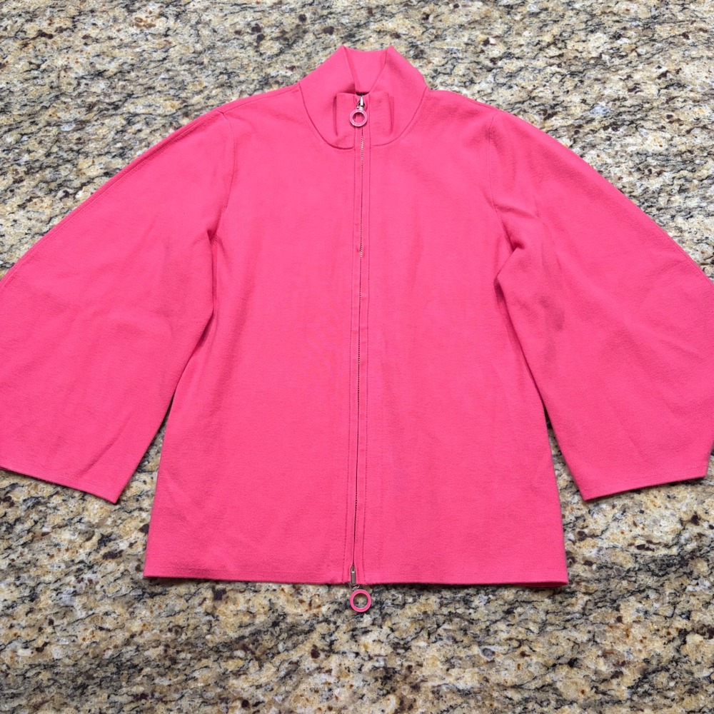 Carlisle Collection Pink Mock Neck Bell Sleeve Two-Way Zip Cardigan Jacket S ws